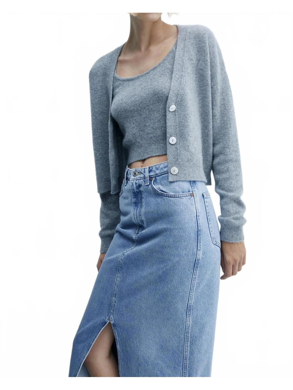 Mango Slit Denim Skirt NWT Matilda Blue Medium Wash Small - Picture 4 of 7